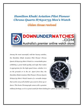 Hamilton Khaki Aviation Pilot Pioneer Chrono Quartz H76512733 Mens Watch