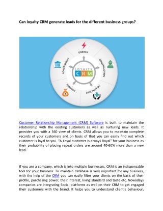 Can loyalty crm generate leads for the different business groups