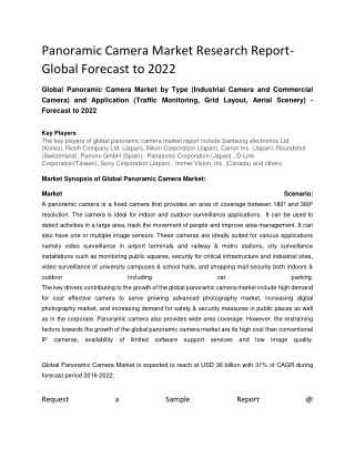 Panoramic Camera Market: Analysis and Opportunity Assessment 2018-2022