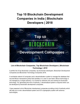 Top 10 Blockchain Development Companies in India