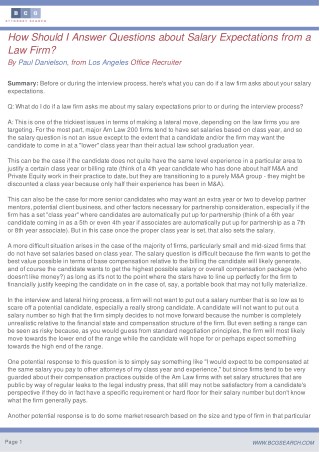 How Should I Answer Questions about Salary Expectations from a Law Firm?