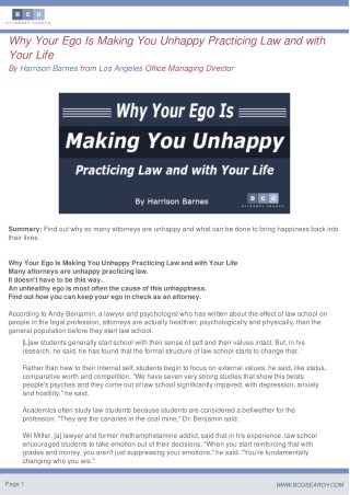 Why Your Ego Is Making You Unhappy Practicing Law and with Your Life