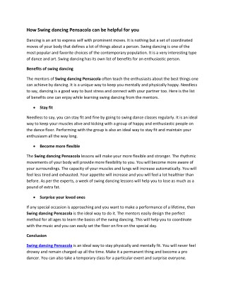 How Swing dancing can be helpful for you