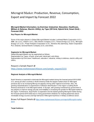 Microgrid Market: Production, Revenue, Consumption, Export and Import by Forecast 2022