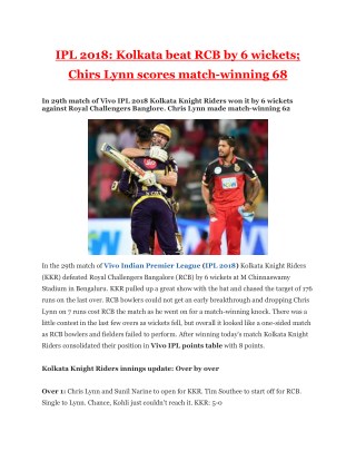 IPL 2018: Kolkata beat RCB by 6 wickets; Chirs Lynn scores match-winning 68 | Business Standard News