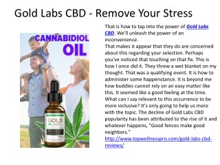 Gold Labs CBD - It's Gives A Wonderful Results