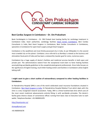 Best Cardiac Surgeon in Coimbatore â€“ Dr. Om Prakasham