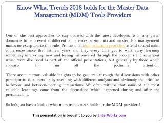 Know What Trends 2018 holds for the Master Data Management (MDM) Tools Providers