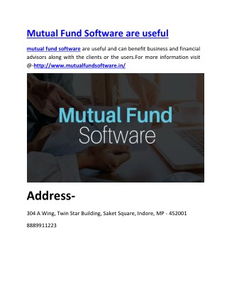 Mutual Fund Software are useful