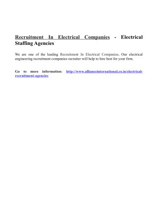 Recruitment In Electrical Companies - Electrical Staffing Agencies