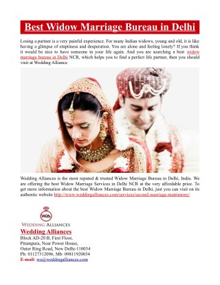 Best Widow Marriage Bureau in Delhi