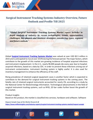 Surgical Instrument Tracking Systems Industry Overview, Future Outlook and Profile Till 2025