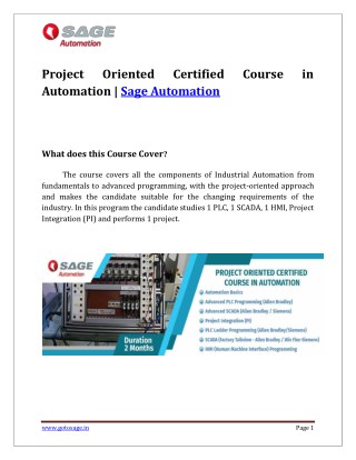 Project Oriented Certified Course in Automation | Sage Automation