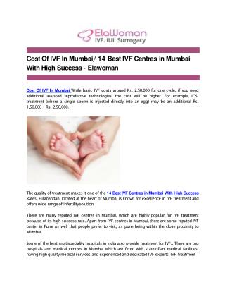 Cost Of IVF In Mumbai/ 14 Best IVF Centres in Mumbai With High Success - Elawoman