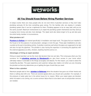 All You Should Know Before Hiring Plumber Services