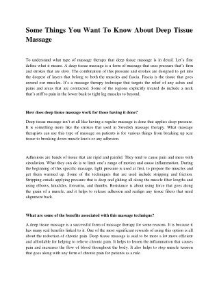 Some Things You Want To Know About Deep Tissue Massage