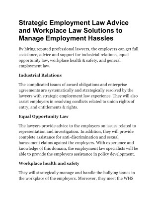 Strategic Employment Law Advice and Workplace Law Solutions to Manage Employment Hassles