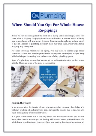 When Should You Opt For Whole House Re-piping?