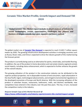 Ceramic Tiles Market Profile, Growth Impact and Demand Till 2020