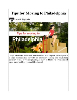 Tips for Moving to Philadelphia