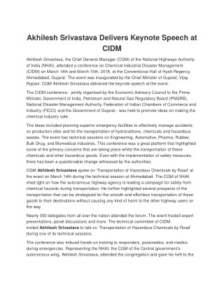 Akhilesh Srivastava Delivers Keynote Speech at CIDM