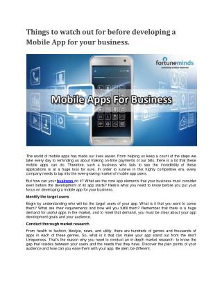 Things to watch out for before developing a Mobile App for your business.