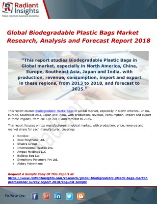 Global Biodegradable Plastic Bags Market Research, Analysis and Forecast Report 2018 .pdf