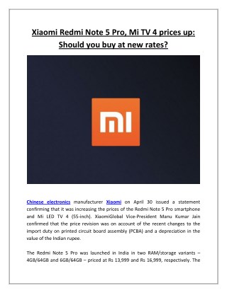 Xiaomi Redmi Note 5 Pro, Mi TV 4 prices up: Should you buy at new rates? | Business Standard News