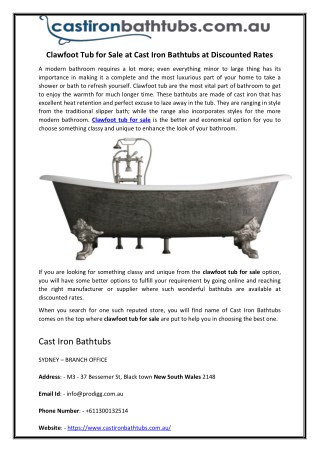 Clawfoot Tub for Sale at Cast Iron Bathtubs at Discounted Rates