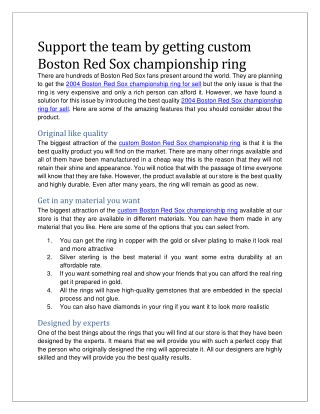 Support the team by getting custom Boston Red Sox championship ring