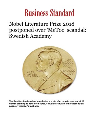 Nobel Literature Prize 2018 postponed over 'MeToo' scandal: Swedish Academy