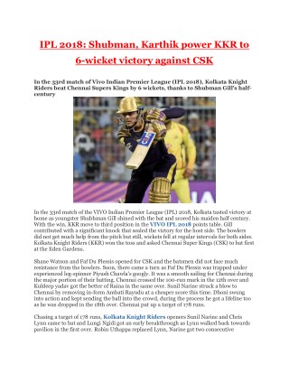 Ipl 2018 shubman, karthik power kkr to 6 wicket victory against csk