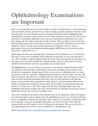 Ophthalmology Examinations are Important