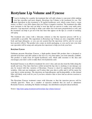 Restylane Lip Volume and Fynesse