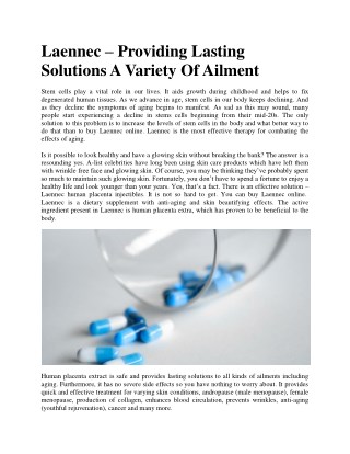 Laennec â€“ Providing Lasting Solutions A Variety Of Ailment
