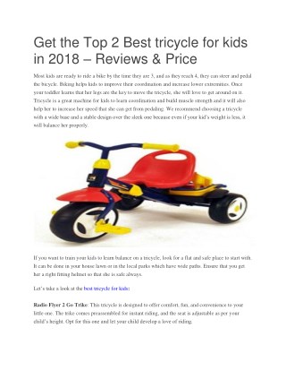 Get the Top 2 Best tricycle for kids in 2018 â€“ Reviews & Price