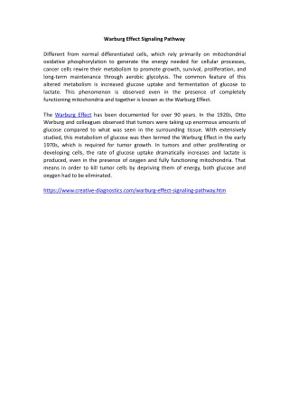 Warburg Effect Signaling Pathway