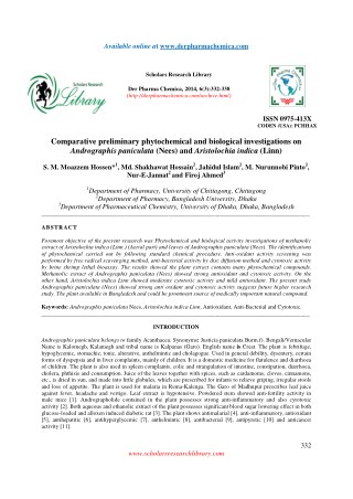 Comparative preliminary phytochemical and biological investigations on Andrographis paniculata (Nees) and Aristolochia i