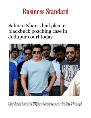 Salman Khan's bail plea in blackbuck poaching case in Jodhpur court todayÂ 