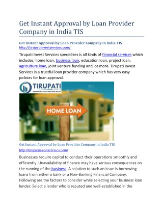 Get Instant Approval by Loan Provider Company in India TIS