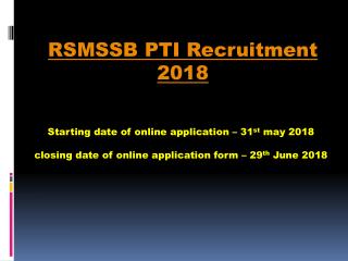 RSMSSB PTI Recruitment 2018