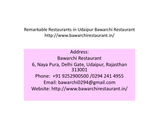 Remarkable Restaurants in Udaipur Bawarchi Restaurant