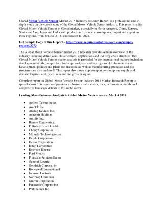 Motor Vehicle Sensor market research for 2018 insights shared in detailed report