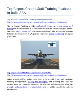 Top Airport Ground Staff Training Institute in India AAA