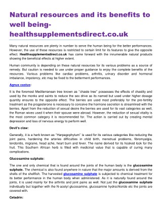 Natural resources and its benefits to well being healthsupplementsdirect.co.uk