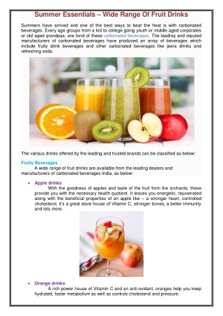 Summer Essentials â€“ Wide Range Of Fruit Drinks