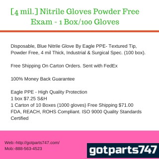 [4 mil.] Nitrile Gloves Powder Free Exam - 1 Box/100 Gloves