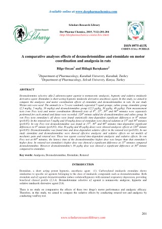 A comparative analyses effects of dexmedetomidine and etomidate on motor coordination and analgesia in rats