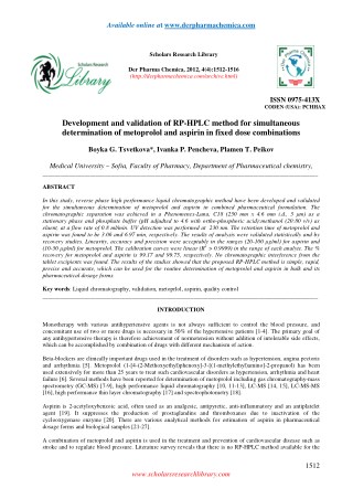 Development and validation of RP-HPLC method for simultaneous determination of metoprolol and aspirin in fixed dose comb