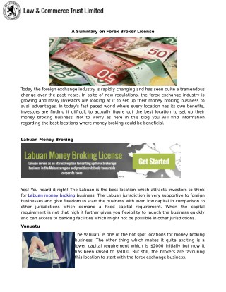 A Summary on Forex Broker License